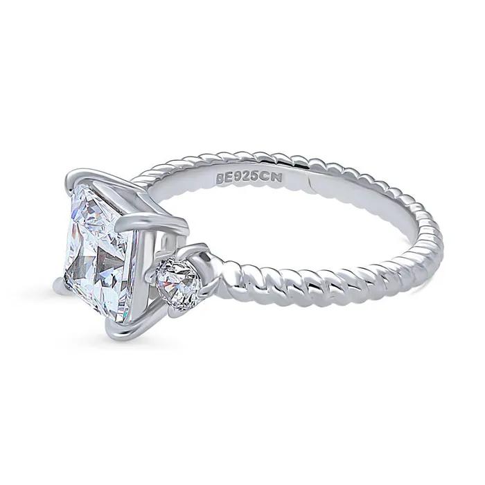 Rings BERRICLE 3Stone Woven 2ct Princess CZ Ring in Sterling Silver