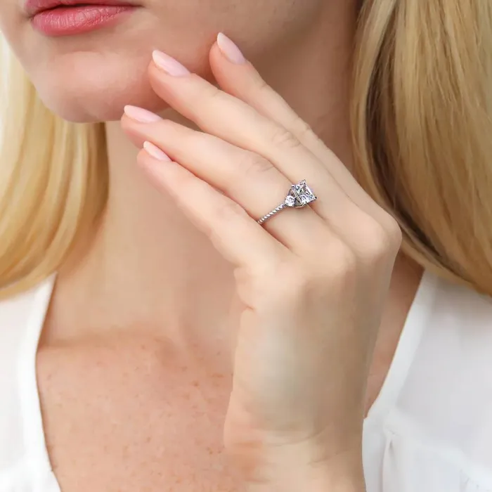 Rings BERRICLE 3Stone Woven 2ct Princess CZ Ring in Sterling Silver