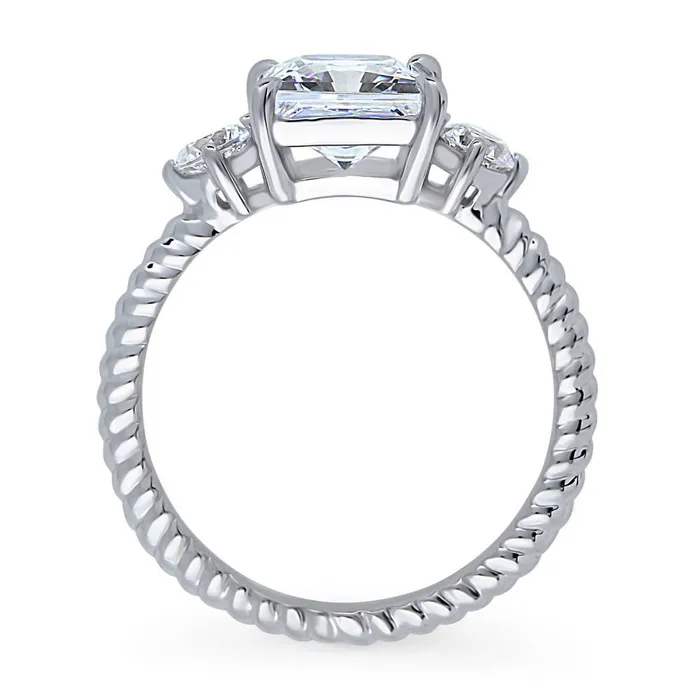 Rings BERRICLE 3Stone Woven 2ct Princess CZ Ring in Sterling Silver