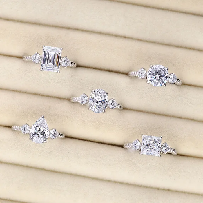Rings BERRICLE 3Stone Woven 2ct Princess CZ Ring in Sterling Silver
