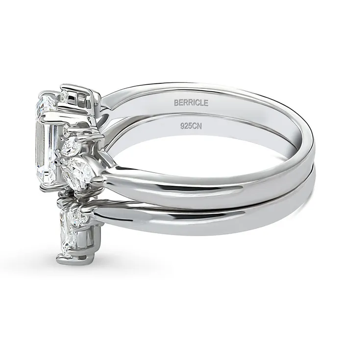 Rings BERRICLE Art Deco Flower CZ Stackable Ring Set in Sterling Silver