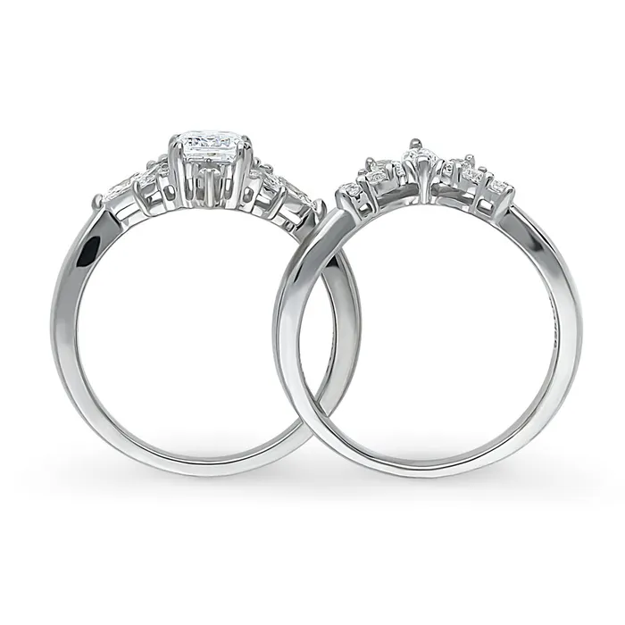 Rings BERRICLE Art Deco Flower CZ Stackable Ring Set in Sterling Silver