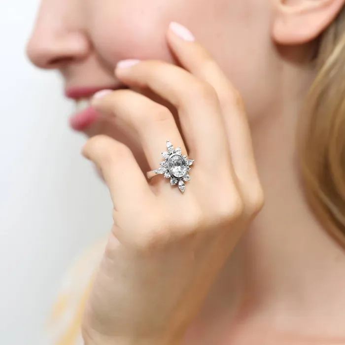 Rings BERRICLE Flower Art Deco CZ Ring in Sterling Silver