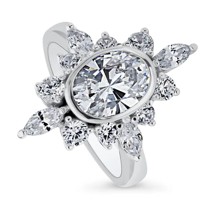 Rings BERRICLE Flower Art Deco CZ Ring in Sterling Silver