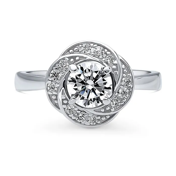 Rings BERRICLE Flower Woven CZ Ring in Sterling Silver