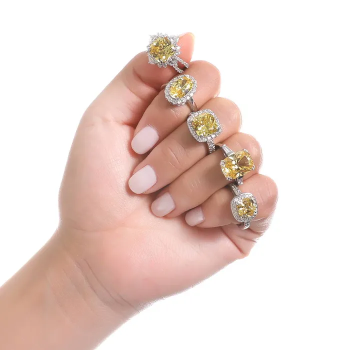 Rings BERRICLE Halo Flower Canary Yellow CZ Split Shank Ring in Sterling Silver
