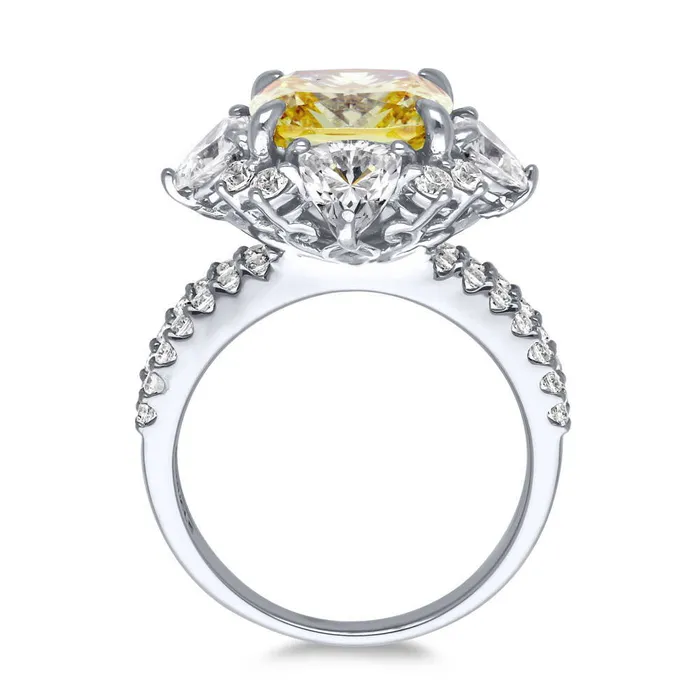 Rings BERRICLE Halo Flower Canary Yellow CZ Split Shank Ring in Sterling Silver