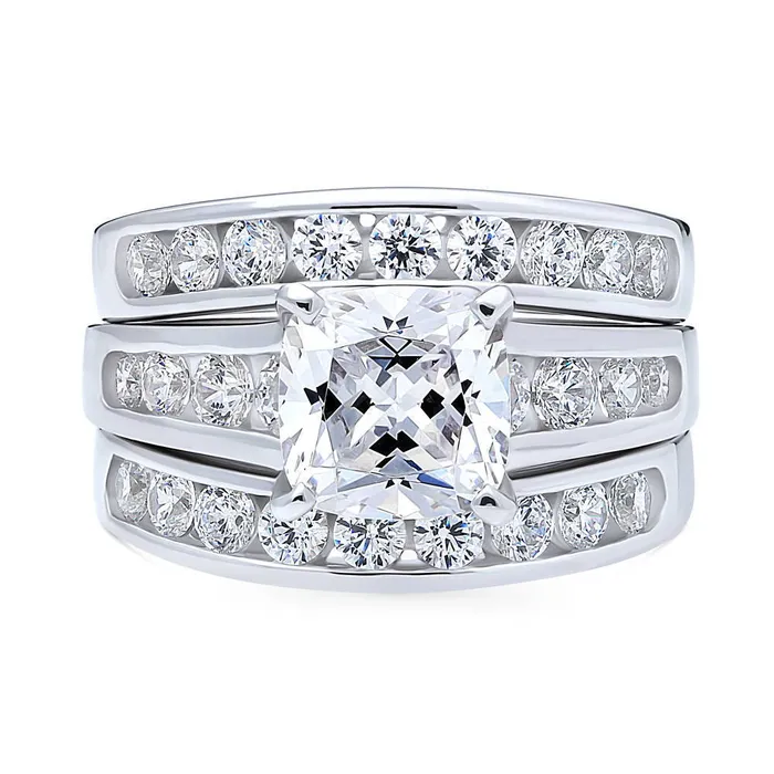 Rings BERRICLE Solitaire 3ct Cushion CZ Ring Set in Sterling Silver
