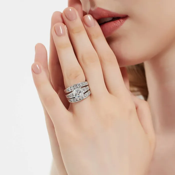 Rings BERRICLE Solitaire 3ct Cushion CZ Ring Set in Sterling Silver