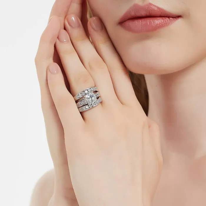 Rings BERRICLE Solitaire 3ct Cushion CZ Ring Set in Sterling Silver
