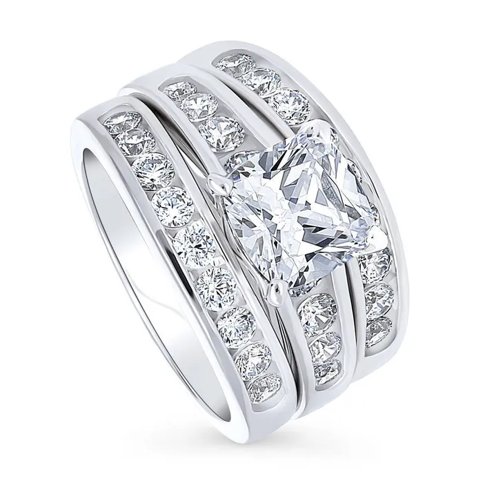 Rings BERRICLE Solitaire 3ct Cushion CZ Ring Set in Sterling Silver