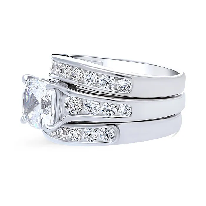 Rings BERRICLE Solitaire 3ct Cushion CZ Ring Set in Sterling Silver