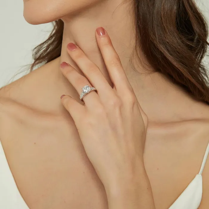 Rings BERRICLE Solitaire 3ct Cushion CZ Ring Set in Sterling Silver