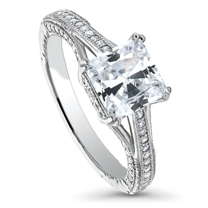 Rings BERRICLE Solitaire Art Deco 2ct Princess CZ Ring in Sterling Silver