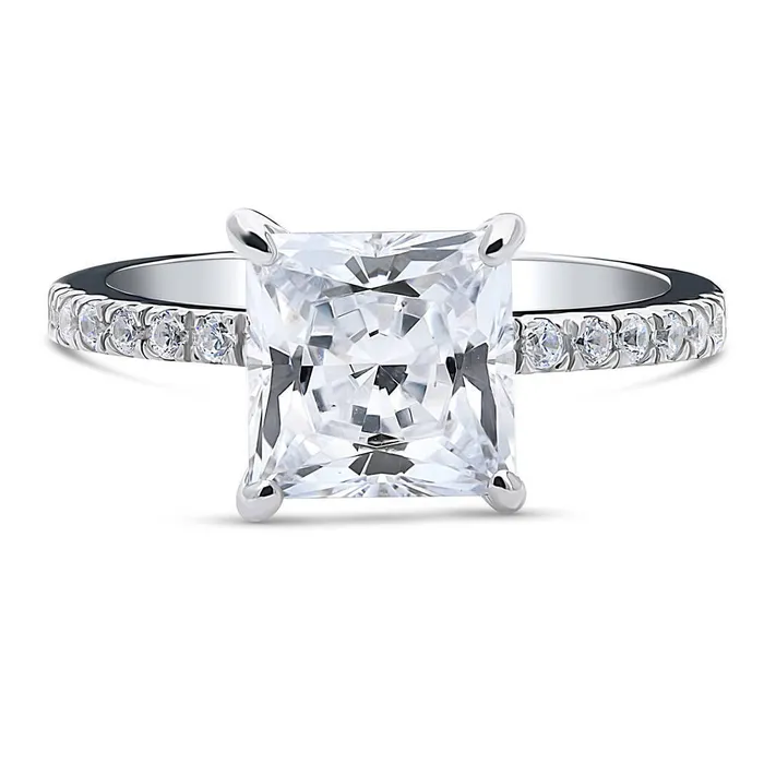Rings BERRICLE Solitaire Hidden Halo 3ct Princess CZ Ring in Sterling Silver