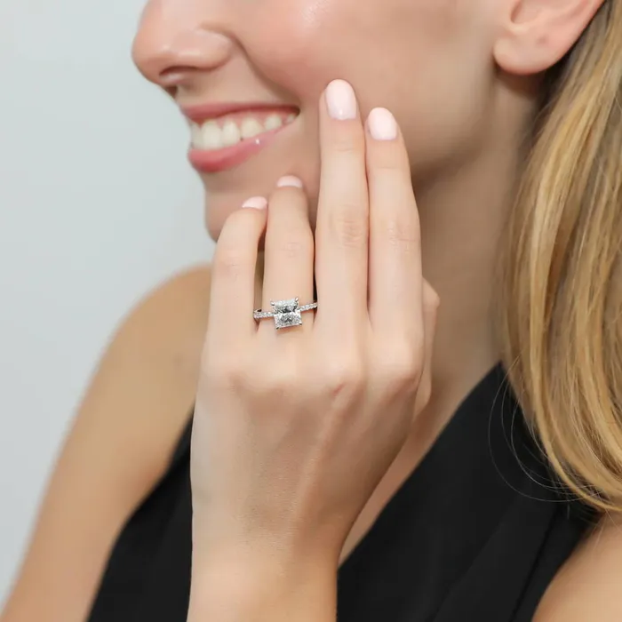 Rings BERRICLE Solitaire Hidden Halo 3ct Princess CZ Ring in Sterling Silver