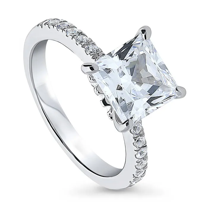 Rings BERRICLE Solitaire Hidden Halo 3ct Princess CZ Ring in Sterling Silver