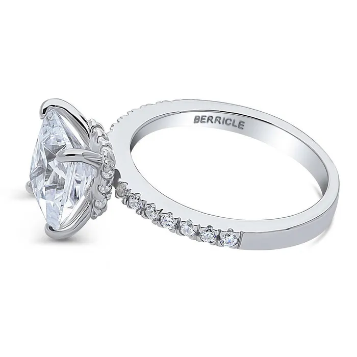 Rings BERRICLE Solitaire Hidden Halo 3ct Princess CZ Ring in Sterling Silver