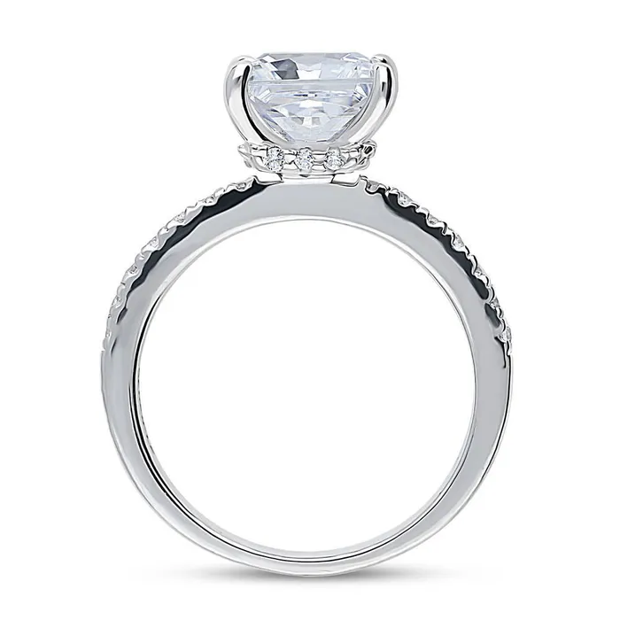 Rings BERRICLE Solitaire Hidden Halo 3ct Princess CZ Ring in Sterling Silver