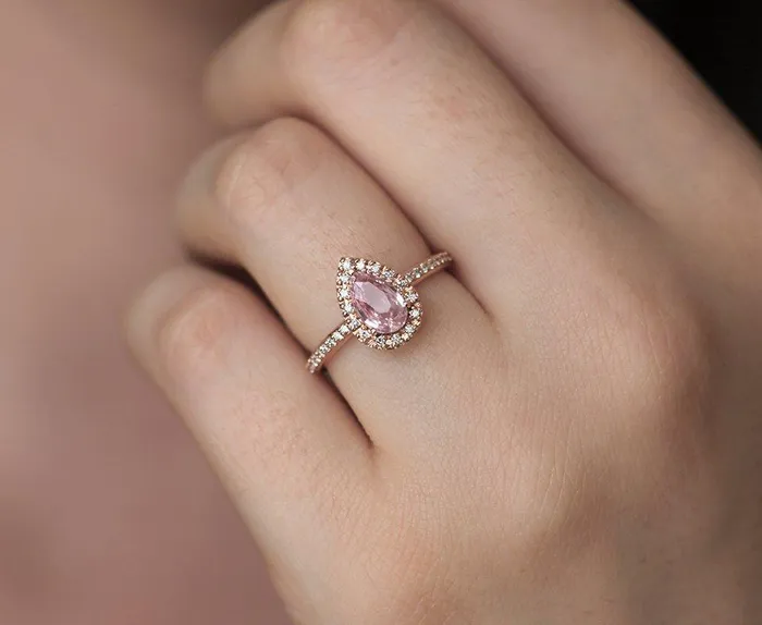 Rings Capucinne Andie Pear Sapphire Diamond Ring Ready to Ship