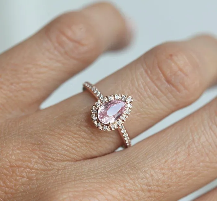 Rings Capucinne Andie Pear Sapphire Diamond Ring Ready to Ship