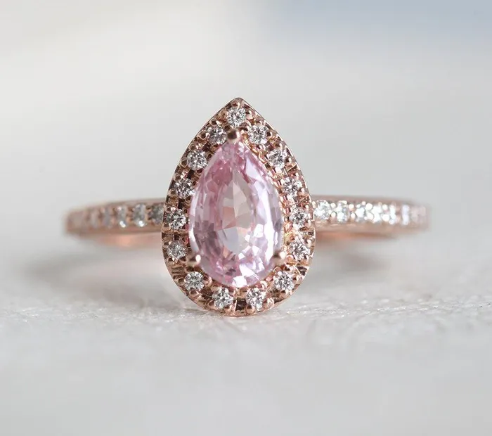 Rings Capucinne Andie Pear Sapphire Diamond Ring Ready to Ship