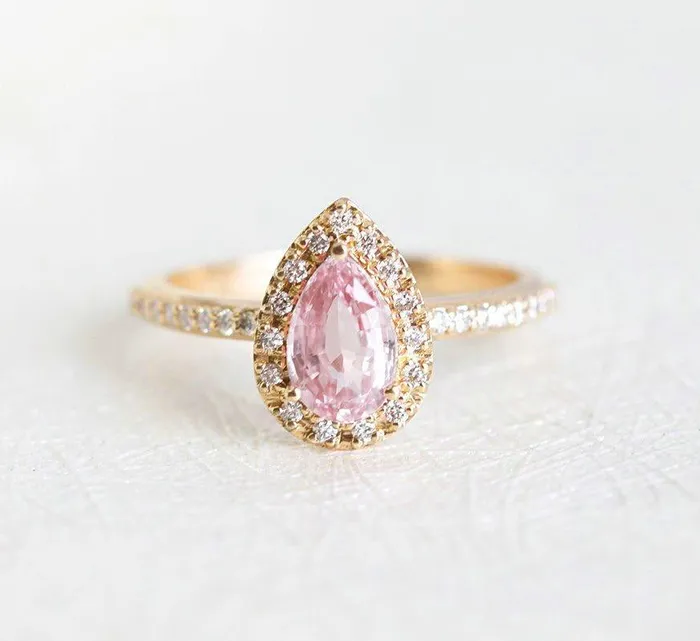 Rings Capucinne Andie Pear Sapphire Diamond Ring Ready to Ship