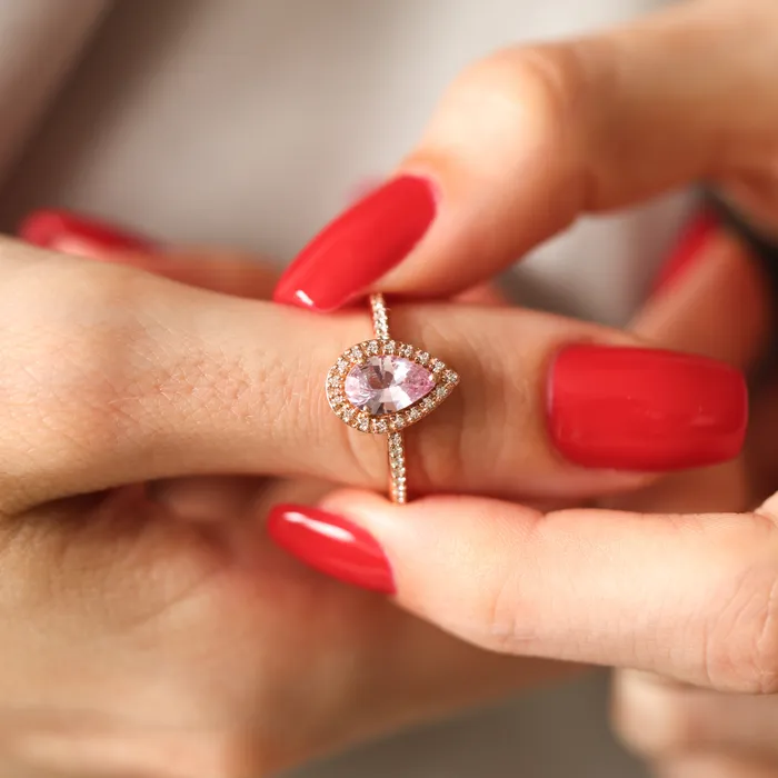 Rings Capucinne Andie Pear Sapphire Diamond Ring Ready to Ship