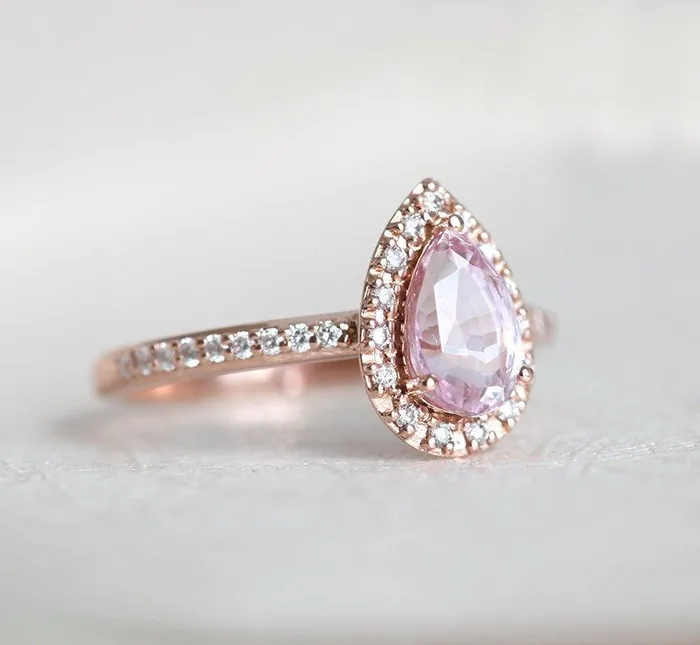 Rings Capucinne Andie Pear Sapphire Diamond Ring Ready to Ship