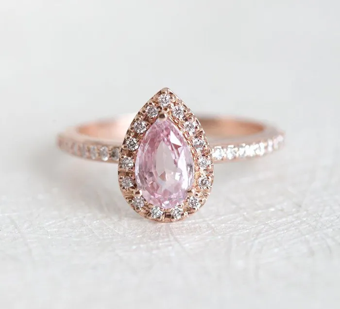 Rings Capucinne Andie Pear Sapphire Diamond Ring Ready to Ship