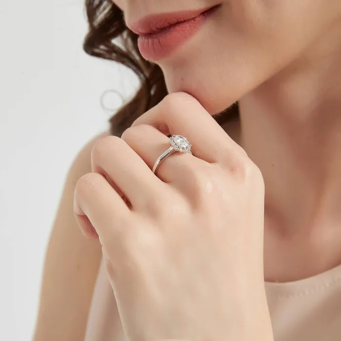 Rings Halo Milgrain Oval CZ Ring Set in Sterling Silver BERRICLE