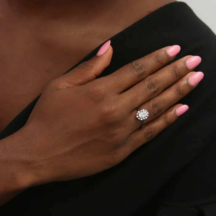 Rings Halo Milgrain Oval CZ Ring Set in Sterling Silver BERRICLE