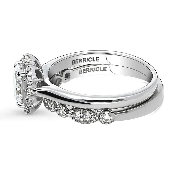 Rings Halo Milgrain Oval CZ Ring Set in Sterling Silver BERRICLE