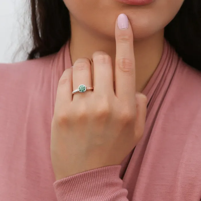 Rings Solitaire 08ct Green Bezel CZ Ring Set in Sterling Silver BERRICLE