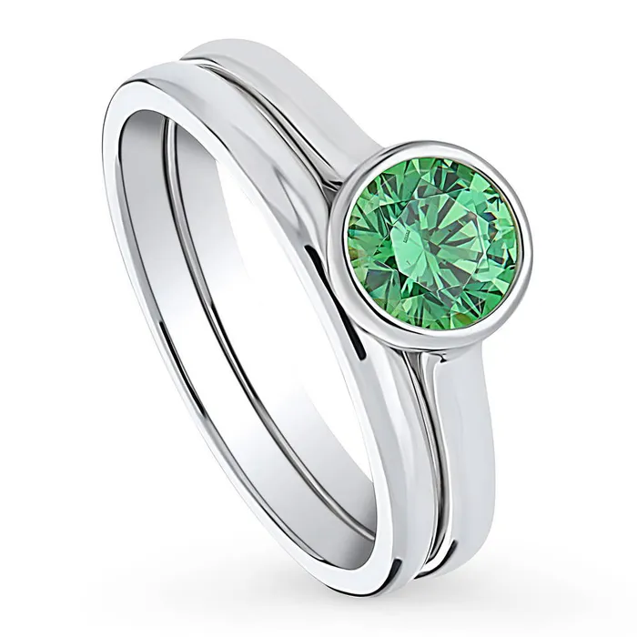 Rings Solitaire 08ct Green Bezel CZ Ring Set in Sterling Silver BERRICLE