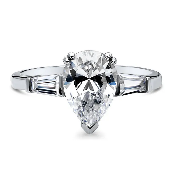 Rings Solitaire 18ct Pear CZ Ring in Sterling Silver BERRICLE