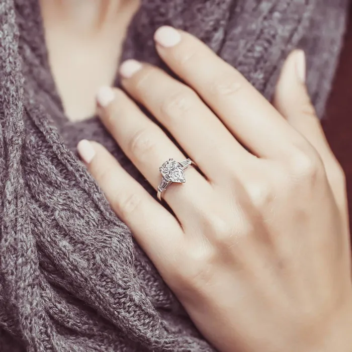 Rings Solitaire 18ct Pear CZ Ring in Sterling Silver BERRICLE