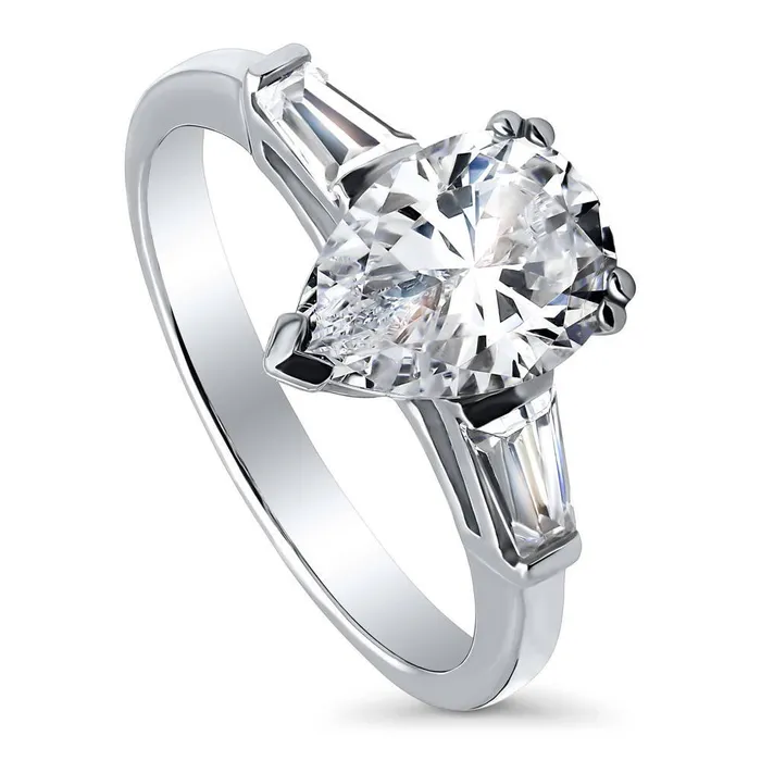 Rings Solitaire 18ct Pear CZ Ring in Sterling Silver BERRICLE