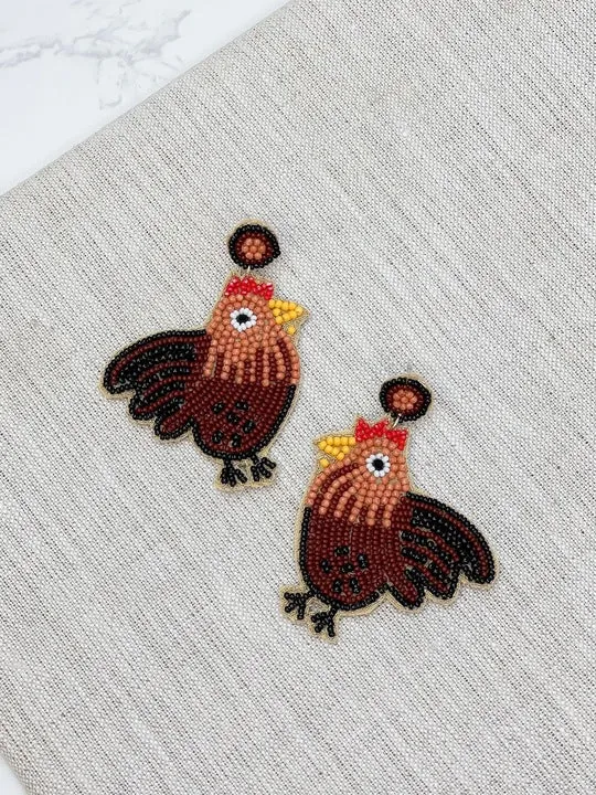 Rooster Beaded Dangle Earrings Prep Obsessed TL Earrings