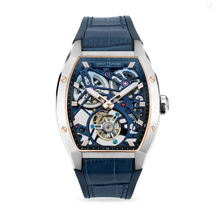 Saint Honore Watches Saint Honore Monceau Mens Tourbillon Blue Open Dial Blue Case Leather Starp Watch Saint Honore Watches Saint Honore Monceau Mens Tourbillon Blue Open Dial Blue Case Leather Starp Watch