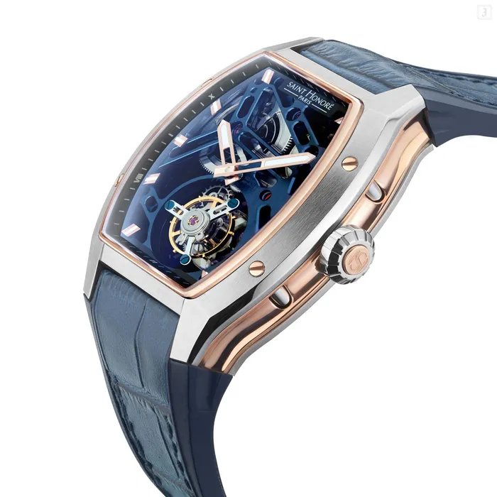 Saint Honore Watches Saint Honore Monceau Mens Tourbillon Blue Open Dial Blue Case Leather Starp Watch