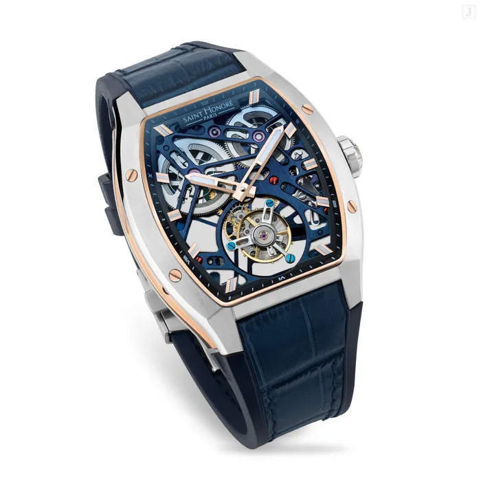 Saint Honore Watches Saint Honore Monceau Mens Tourbillon Blue Open Dial Blue Case Leather Starp Watch