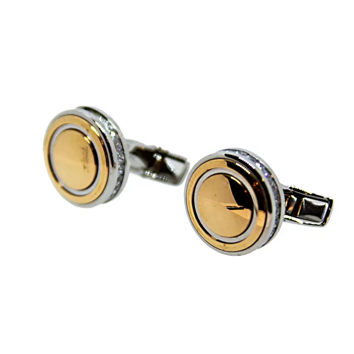 Smalto Smalto Cufflink Silver With Ip Rose Gold Crystal Stone Around Design Rings