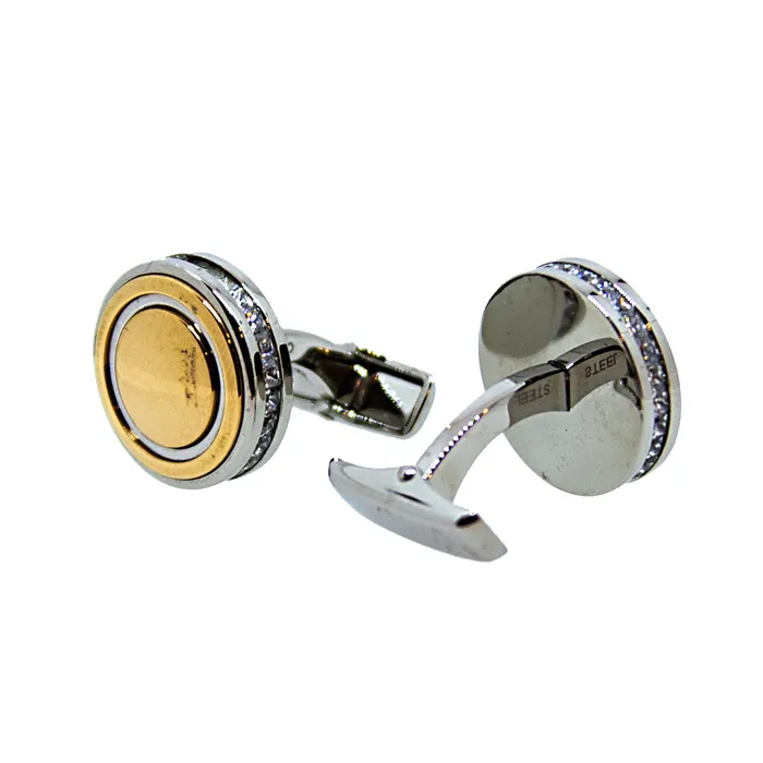 Smalto Smalto Cufflink Silver With Ip Rose Gold Crystal Stone Around Design Rings Smalto Smalto Cufflink Silver With Ip Rose Gold Crystal Stone Around Design Rings