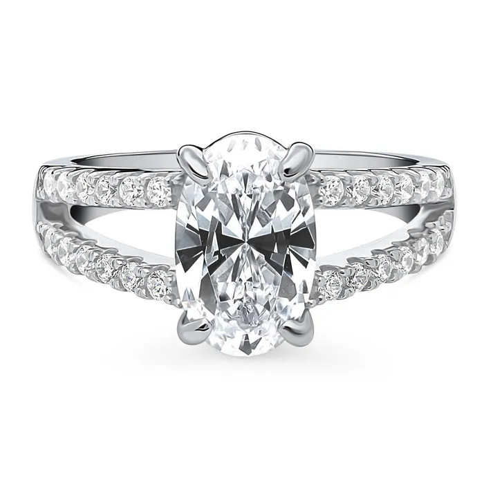 Solitaire 27ct Oval CZ Split Shank Ring in Sterling Silver BERRICLE Rings