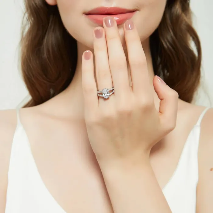 Solitaire 27ct Oval CZ Split Shank Ring in Sterling Silver BERRICLE Rings
