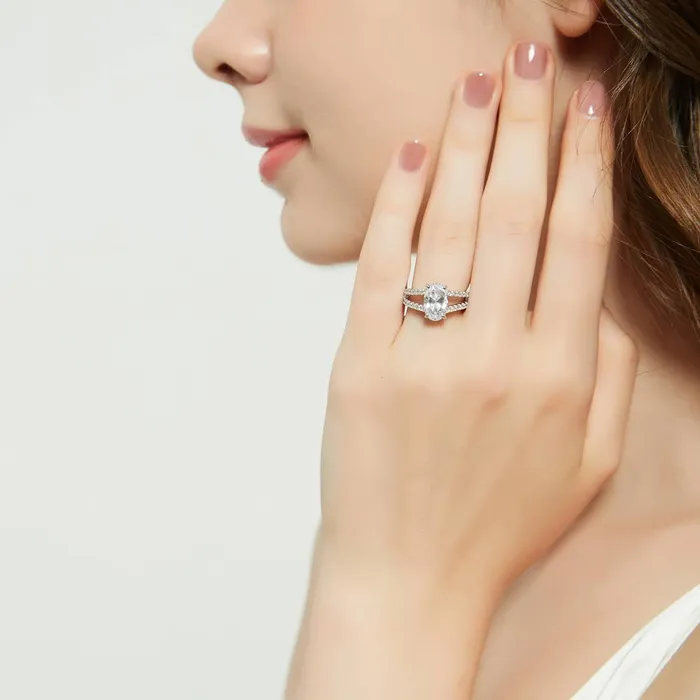 Solitaire 27ct Oval CZ Split Shank Ring in Sterling Silver BERRICLE Rings