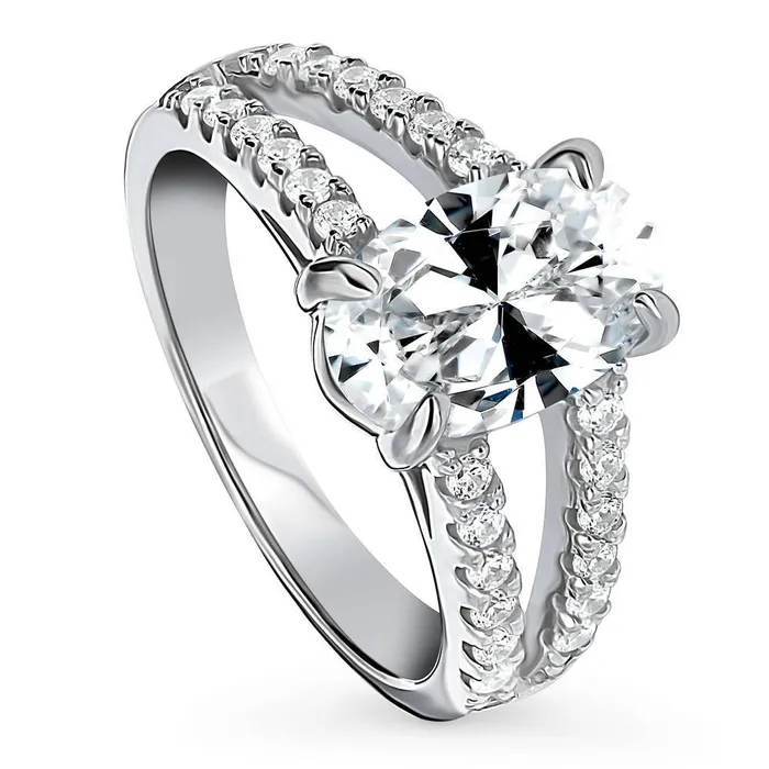 Solitaire 27ct Oval CZ Split Shank Ring in Sterling Silver BERRICLE Rings