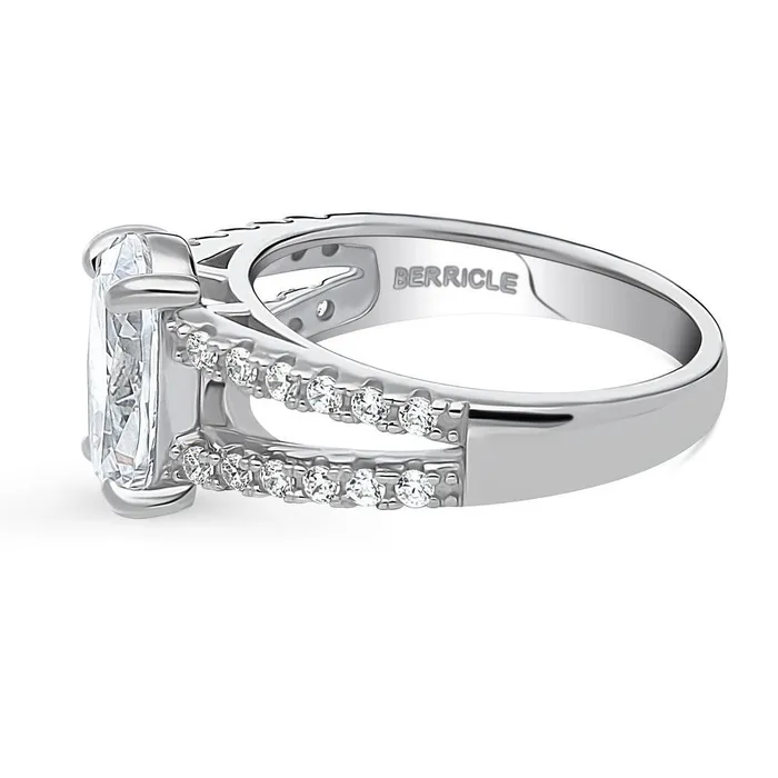 Solitaire 27ct Oval CZ Split Shank Ring in Sterling Silver BERRICLE Rings