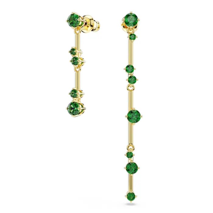 Swarovski Constella Drop Earrings Asymmetrical design Round cut Green Goldtone plated Swarovski Earrings Swarovski Constella Drop Earrings Asymmetrical design Round cut Green Goldtone plated Swarovski Earrings
